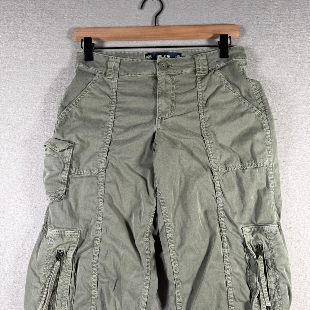 Hollister Womens Low Rise Baggy Cargo Pants Olive Green w23L 000L Y2K Utility - Picture 3 of 14